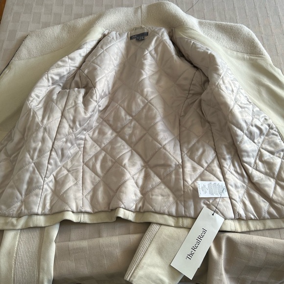 Vince 100% Goat Leather Ribbed Collar Asymmetrical Moto Biker Jacket - Picture 11 of 16